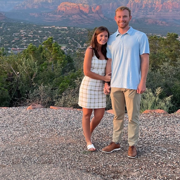 Green and white linen blend mini dress - Picture 1 of 4